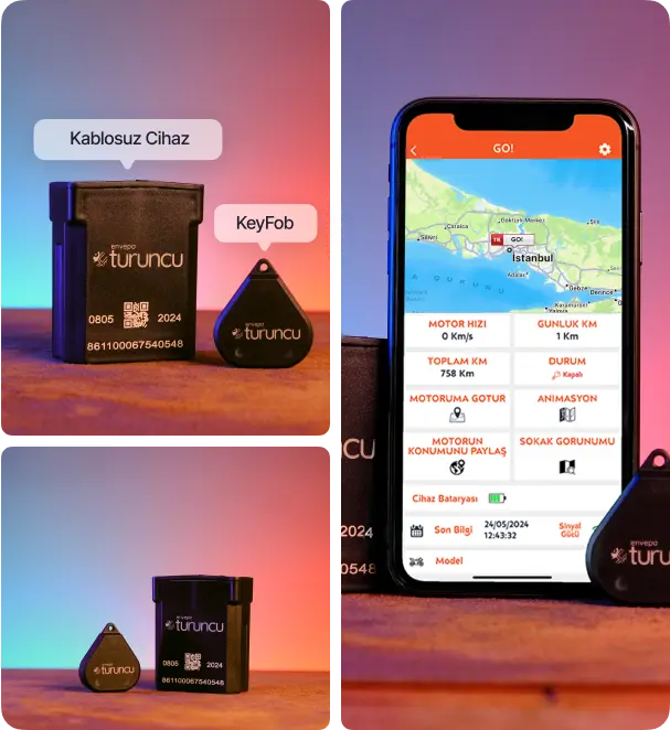Turuncu GO kablosuz cihaz, KeyFob ve mobil uygulama